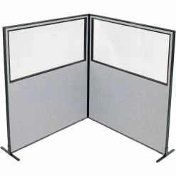 Interion By Global Industrial Interion® Freestanding 2-Panel Corner Room Divider w/Partial Window 60-1/4"W x 72"H Panels Gray