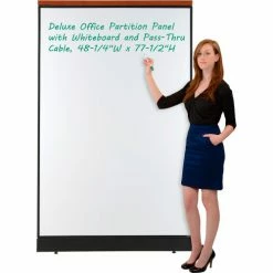 Interion By Global Industrial Interion® Deluxe Office Partition Panel w/Whiteboard and Pass-Thru Cable 48-1/4"W x 77-1/2"H