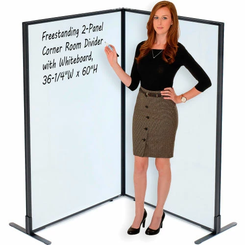 Interion By Global Industrial Interion® Freestanding 2-Panel Corner Room Divider with Whiteboard, 36-1/4"W x 60"H