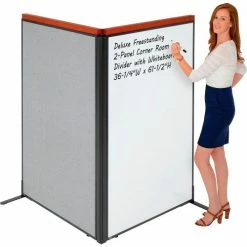 Interion By Global Industrial Interion® Deluxe Freestanding 2-Panel Corner Room Divider w/Whiteboard 36-1/4"W x 61-1/2"H Gray