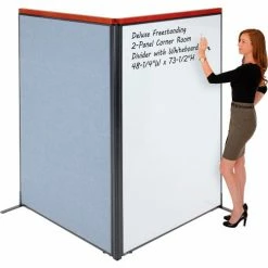 Interion By Global Industrial Interion® Deluxe Freestanding 2-Panel Corner Room Divider w/Whiteboard 48-1/4"W x 73-1/2"H Blue