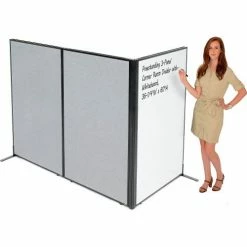 Interion By Global Industrial Interion® Freestanding 3-Panel Corner Room Divider with Whiteboard, 36-1/4"W x 60"H, Gray