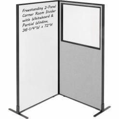 Interion By Global Industrial Interion® 2-Panel Corner Room Divider with Whiteboard & Partial Window, 36-1/4"W x 72"H, Gray