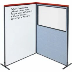 Interion By Global Industrial Interion® Deluxe Freestanding 2-Panel Corner w/Whiteboard & Partial Window 48-1/4Wx73-1/2H Blue
