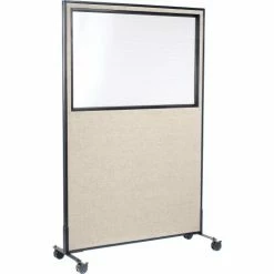 Interion By Global Industrial Interion® Mobile Office Partition Panel with Partial Window, 48-1/4"W x 99"H, Tan