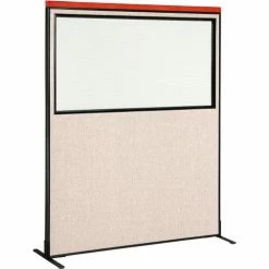 Interion By Global Industrial Interion® Deluxe Freestanding Office Partition Panel w/Partial Window, 60-1/4"W x 97-1/2"H, Tan