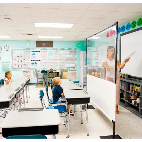 Anchor Industries. Anchor Porta-Shield Freestanding Vinyl Divider, 6'W x 6-1/2'H - Clear/White - Image 5