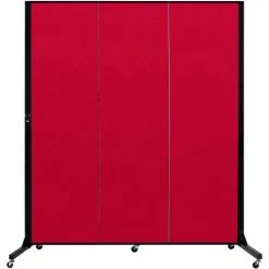 Screenflex 3 Panel Light-Duty Portable Room Divider, 6'5"H x 5'9"W, Fabric Color: Primary Red