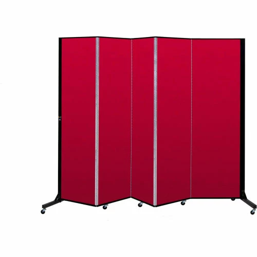 Screenflex 5 Panel Light-Duty Portable Room Divider, 6'5"H x 9'5"W, Fabric Color: Primary Red - Image 2
