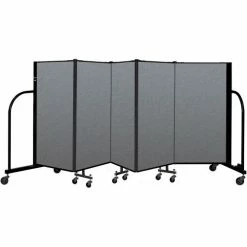 Screenflex Portable Room Divider 5 Panel, 4'H x 9'5"W, Fabric Color: Gray