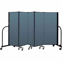 Screenflex Portable Room Divider 5 Panel, 5'H x 9'5"W, Fabric Color: Blue