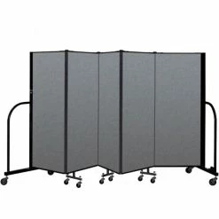 Screenflex Portable Room Divider 5 Panel, 5'H x 9'5"W, Fabric Color: Gray