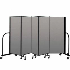 Screenflex Portable Room Divider 5 Panel, 5'H x 9'5"W, Vinyl Color: Gray