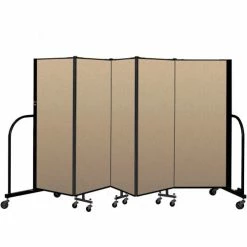 Screenflex Portable Room Divider 5 Panel, 5'H x 9'5"W, Vinyl Color: Oatmeal