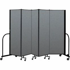 Screenflex Portable Room Divider 5 Panel, 6'H x 9'5"W, Fabric Color: Gray