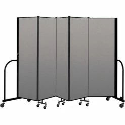 Screenflex Portable Room Divider 5 Panel, 6'H x 9'5"W, Vinyl Color: Gray