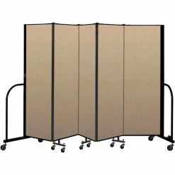 Screenflex Portable Room Divider 5 Panel, 6'H x 9'5"W, Vinyl Color: Oatmeal