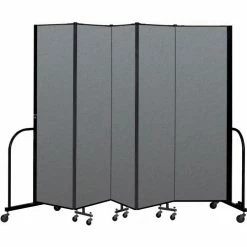 Screenflex Portable Room Divider 5 Panel, 6'8"H x 9'5"W, Fabric Color: Gray