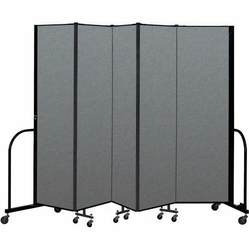 Screenflex Portable Room Divider 5 Panel, 6'8"H x 9'5"W, Fabric Color: Gray