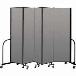 Screenflex Portable Room Divider 5 Panel, 6'8"H x 9'5"W, Vinyl Color: Gray