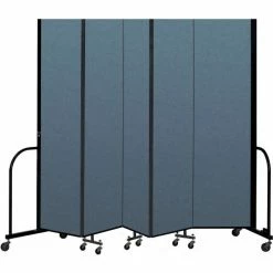 Screenflex Portable Room Divider 5 Panel, 7'4"H x 9'5"W, Fabric Color: Blue