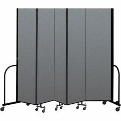 Screenflex Portable Room Divider 5 Panel, 7'4"H x 9'5"W, Fabric Color: Gray