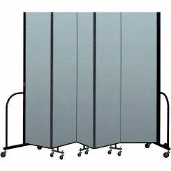 Screenflex Portable Room Divider 5 Panel, 7'4"H x 9'5"W, Vinyl Color: Blue