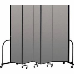 Screenflex Portable Room Divider 5 Panel, 7'4"H x 9'5"W, Vinyl Color: Gray