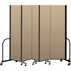 Screenflex Portable Room Divider 5 Panel, 7'4"H x 9'5"W, Vinyl Color: Oatmeal