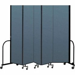 Screenflex Portable Room Divider 5 Panel, 8'H x 9'5"W, Fabric Color: Blue