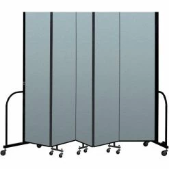 Screenflex Portable Room Divider 5 Panel, 8'H x 9'5"W, Vinyl Color: Blue