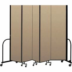 Screenflex Portable Room Divider 5 Panel, 8'H x 9'5"W, Vinyl Color: Oatmeal