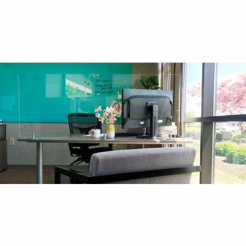 Ghent Desktop Free Standing Plastic Protection Screen - Clear - 59"W x 24"H - Image 2