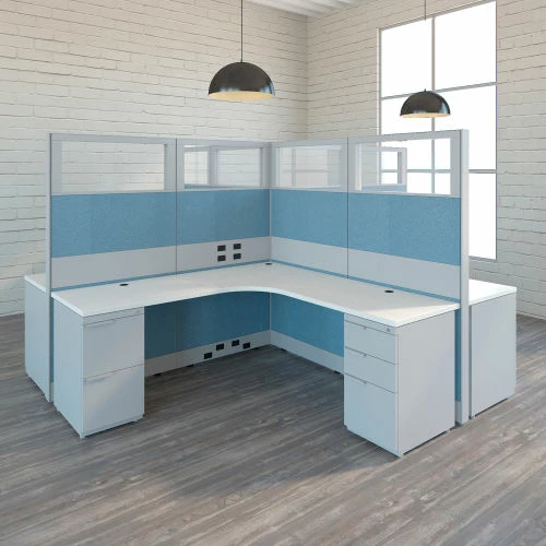 Interion By Global Industrial Interion® Modular Partition Base Panel with Desktop & Baseline Raceway Power, 30"W x 38"H, Blue - Image 5