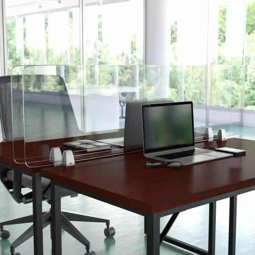 Flash Furniture Clear Acrylic Desk Partition with Hardware, 18"H x 55"W