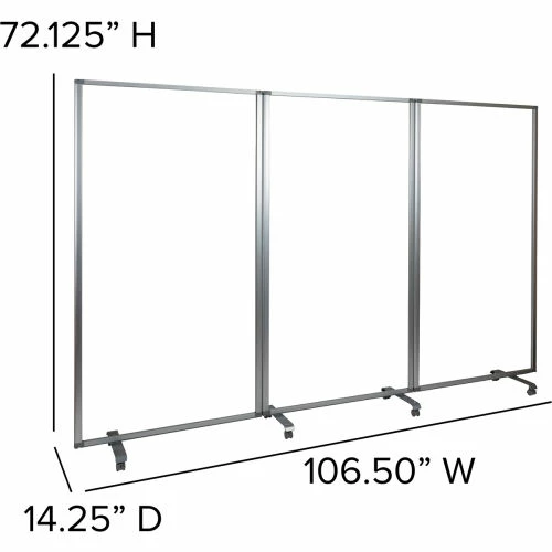 Flash Furniture 3 Panel Transparent Acrylic Mobile Partition with Lockable Casters-106-1/2"W x 72"H - Image 6