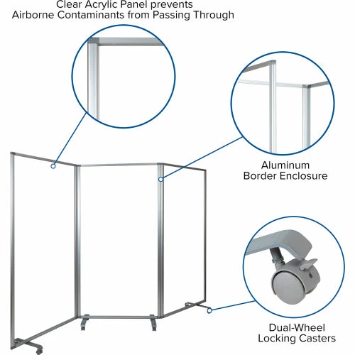 Flash Furniture 3 Panel Transparent Acrylic Mobile Partition with Lockable Casters-106-1/2"W x 72"H - Image 5