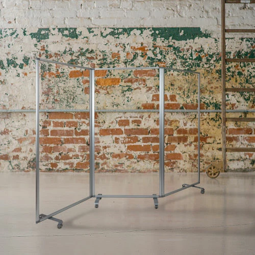 Flash Furniture 3 Panel Transparent Acrylic Mobile Partition with Lockable Casters-106-1/2"W x 72"H - Image 13