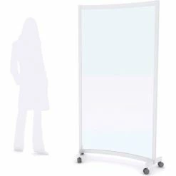 Quantum Curved Rigid Mobile Floor Partition, 1-Panel, 36"W x 72"H, Clear, Aluminum Frame