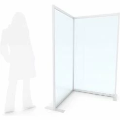 Quantum Corner Rigid Stationary Floor Partition, 2-Panel, 40"W x 72"H, Aluminum Frame, Clear Inserts