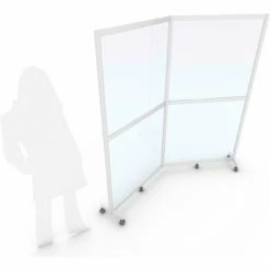 Quantum Cornered Mobile Floor Partition, 2 Panel, 80"W x 72"H, Folding Hinged Joint, Alum. Frame