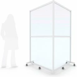 Quantum Cornered Mobile Floor Partition, 2 Panel, 80"W x 72"H, Alum. Frame, Frosted Acrylic Inserts