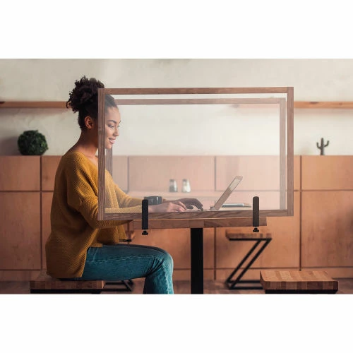 MasterVision Protector Desktop Board, Clear Panel, Rustic Wood Frame w/ Clamps - 40-8/9"W x 27-3/5"H - Image 3