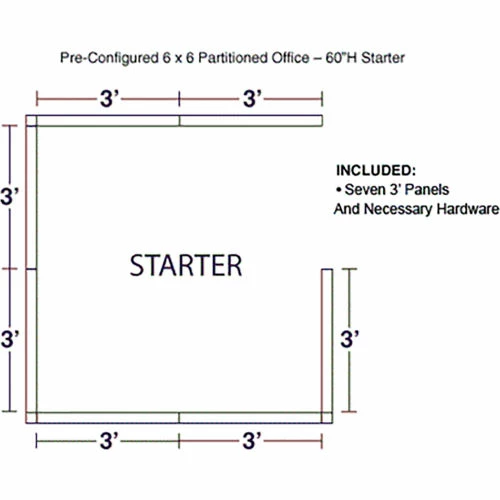Interion By Global Industrial Interion® Pre-Configured Office Cubicle - 6'W x 6'D x 60"H - Starter Kit - Gray