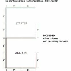 Interion By Global Industrial Interion® Pre-Configured Office Cubicle - 6'W x 6'D x 60"H - Add-On Kit - Gray