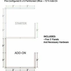Interion By Global Industrial Interion® Pre-Configured Office Cubicle - 6'W x 6'D x 72"H - Add-On Kit - Gray