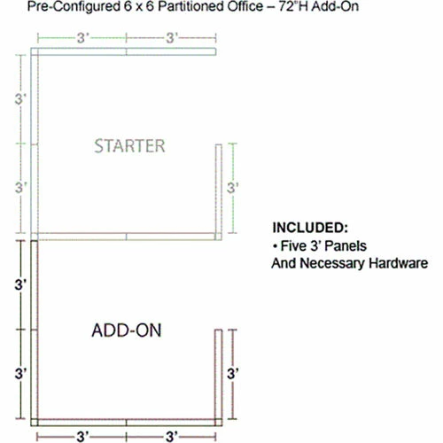Interion By Global Industrial Interion® Pre-Configured Office Cubicle - 6'W x 6'D x 72"H - Add-On Kit - Gray