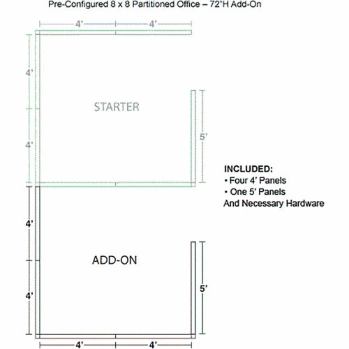 Interion By Global Industrial Interion® Pre-Configured Office Cubicle - 8'W x 8'D x 72"H - Add-On Kit - Gray