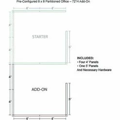 Interion By Global Industrial Interion® Pre-Configured Office Cubicle - 8'W x 8'D x 72"H - Add-On Kit - Blue