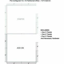 Interion By Global Industrial Interion® Pre-Configured Office Cubicle - 10'W x 10'D x 72"H - Add-On Kit - Gray